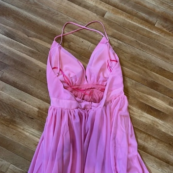 NEW MEGHAN LA Bubble Gum Pink Halter V-Neck Enchanted Garden Maxi Dress LARGE - Picture 4 of 12